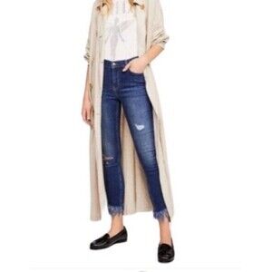 Free People Great Heights Fringe Frayed Hem Skinny Jeans Women's Size 27